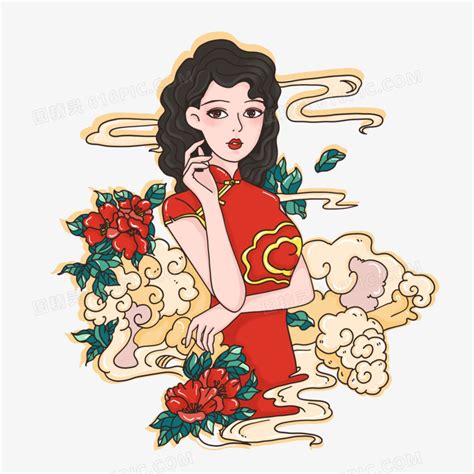 旗袍女生温柔手绘头像