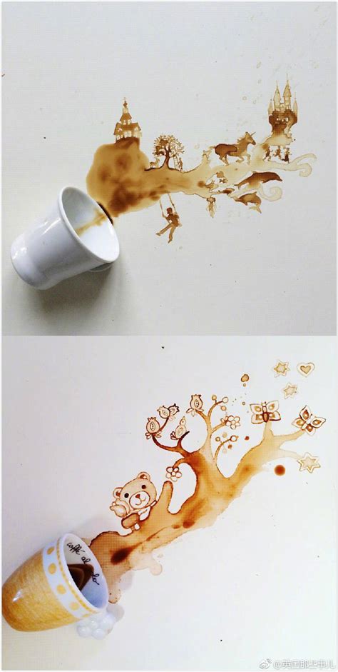 把泼洒的咖啡渍玩成了艺术 – 博海拾贝