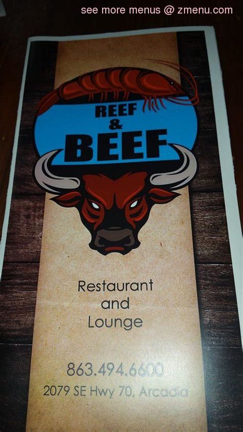 Menu at Reef N Beef Restaurant and Lounge, Arcadia, SE Hwy 70