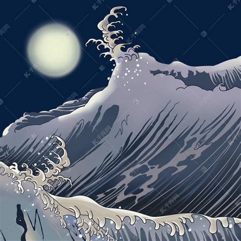浮世绘日本国潮海浪风景素材图片免费下载-千库网
