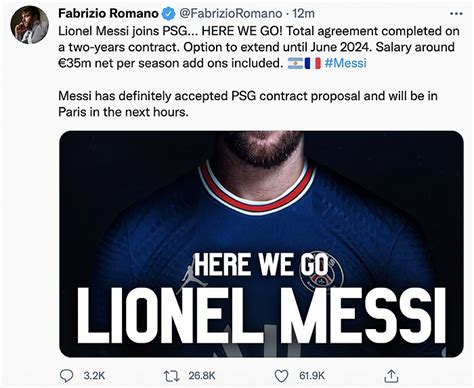意大利知名足球转会记者Fabrizio Romano：梅西确定加盟巴黎圣日耳曼|界面新闻 · 快讯