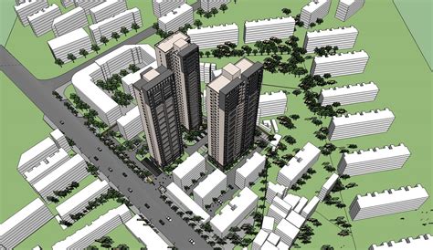 现代风格高层建筑居民小区sketchup三维模型su模型下载-光辉城市