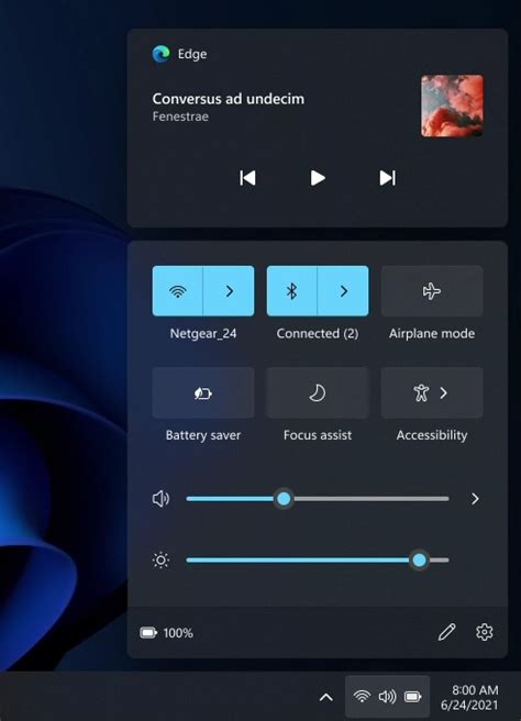 Windows 11 features a shiny new Action Center with media controls