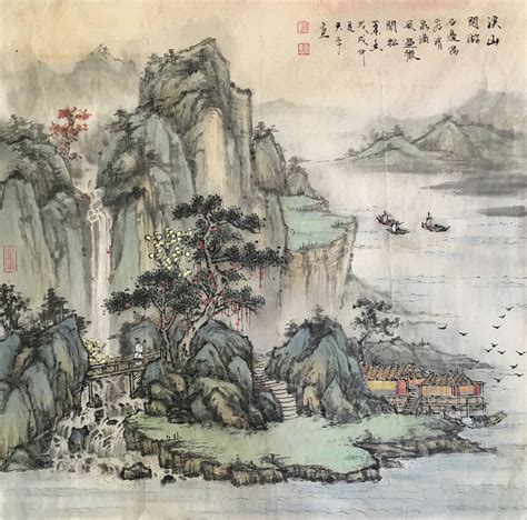 胡宝成日记:国画山水画《云山清音》，尺寸六尺山水180*97cm。国画山_兴艺堂