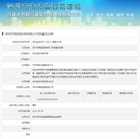 深圳市雅琪家具有限公司质量违法案-中国质量新闻网