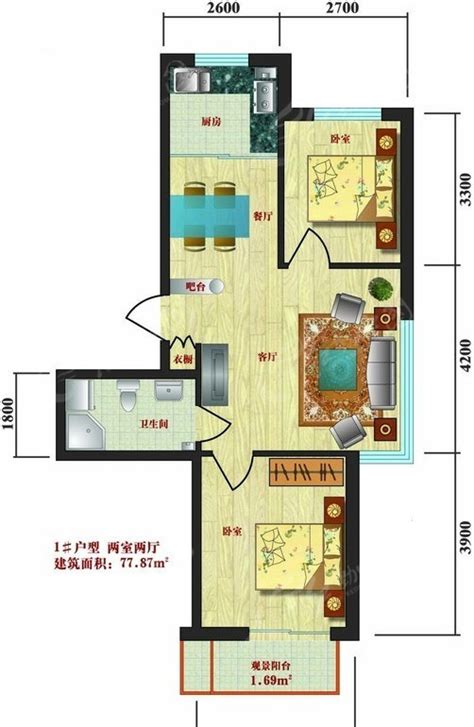 两室两厅户型平面图AI素材免费下载_红动中国