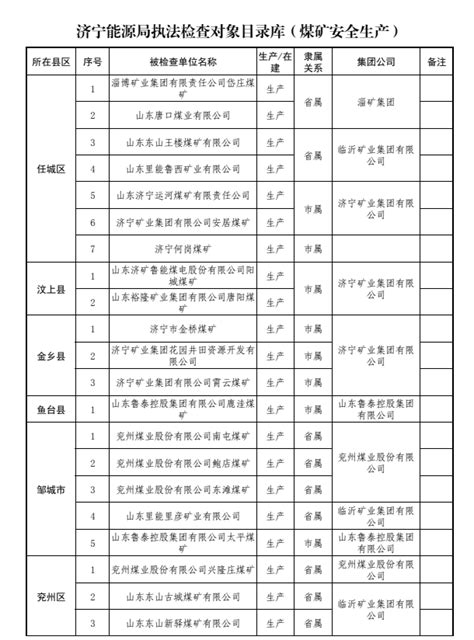 济宁市人民政府 抽查对象名录 济宁市能源局执法检查对象目录库