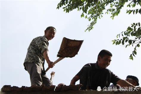 山东滨州 村民爬上房顶泥浆换瓦迎雨季来临