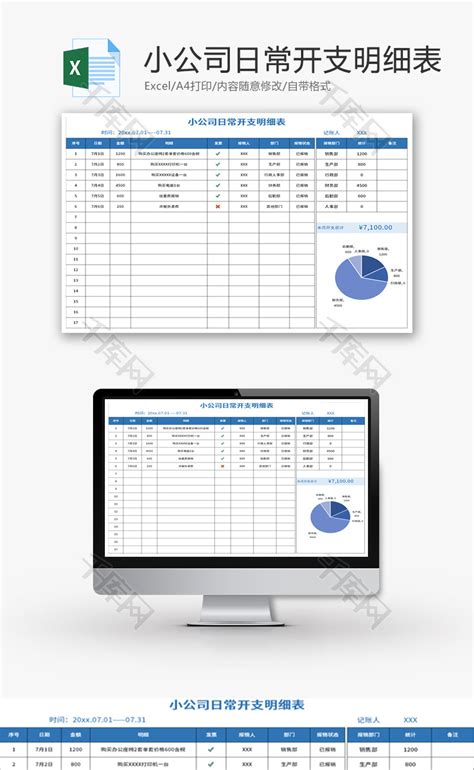 小公司日常开支明细表Excel模板_千库网(excelID：149452)