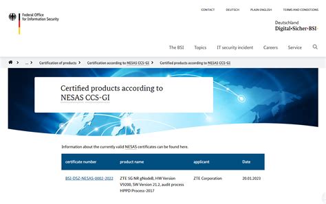 中兴通讯5G NR产品获得德国联邦信息安全办公室（BSI）安全认证证书