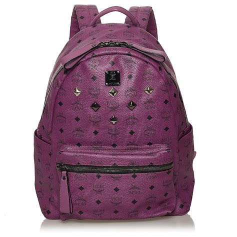 MCM Purple Visetos Stark Leather Backpack Black Pony-style calfskin ref ...