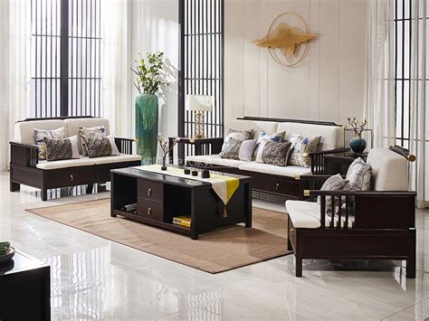 新中式实木沙发现代中式布艺沙发简约禅意客厅别墅沙发组合家具-美间设计