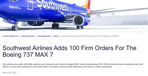 美国西南航空宣布采购100架波音737 Max 7客机 加速机队现代化转型