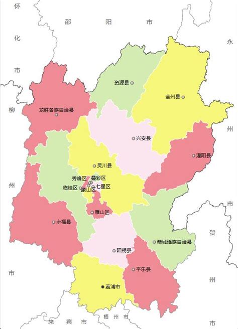 桂林市行政区划地图：桂林市辖6个市辖区、8个县、2个自治县，代管1个县级市分别是哪些？