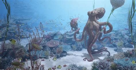大型C4D制作海底生态环境八爪鱼章鱼教程