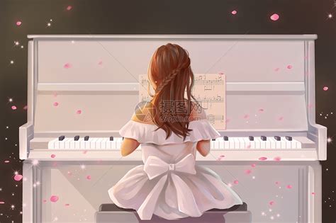弹钢琴的小女孩插画图片下载-正版图片401773578-摄图网