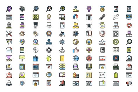 100个营销SEO元素彩色图标素材 100 Marketing Seo Icons – 设计小咖