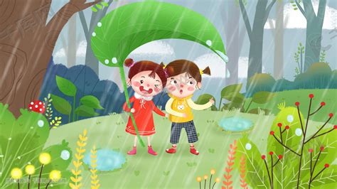 谷雨下雨天打伞小女孩插画图片-千库网