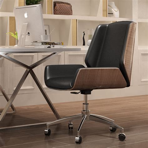 心寄 办公室椅子 会议椅 实木简易电脑椅家用 胡桃木纹+黑色皮 ...