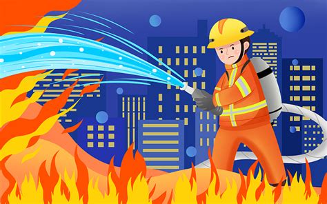 卡通手绘消防人员灭火插画素材图片免费下载-千库网