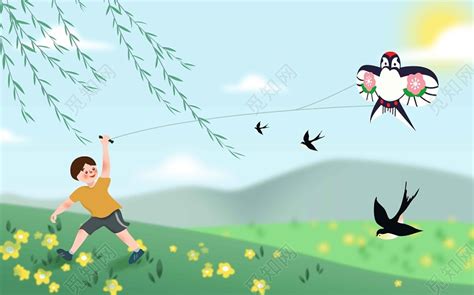 春天放风筝插画图片下载-正版图片400121493-摄图网