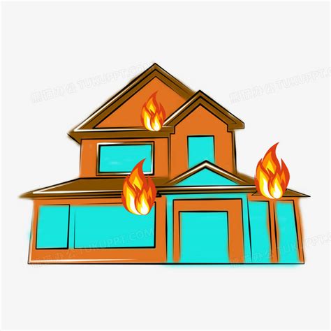 卡通简笔画着火的房子PNG图片素材下载_素材PNG_熊猫办公