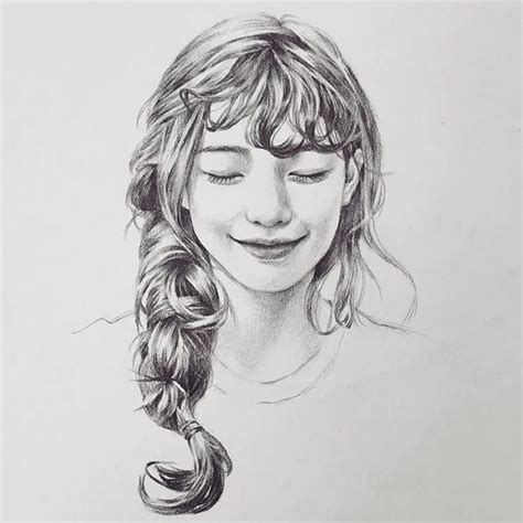 甜美女生头像铅笔画