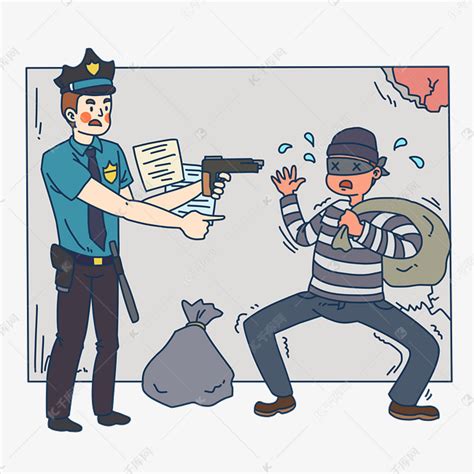 执法警察抓小偷插画素材图片免费下载-千库网