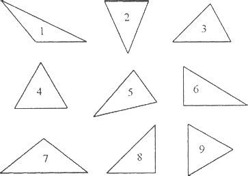 给下面的三角形分类.把序号填在相应的括号里． 锐角三角形( ) 直角三角形( ) 钝角三角形( ) 等腰三角形( ) 等边三角形( )——青夏 ...