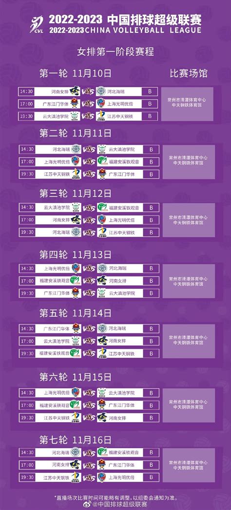 2022中国女子排球超级联赛赛程表一览