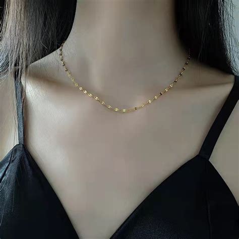 钛钢链条嘴唇链玫瑰金18k金银色可调节长度简约时尚不掉色锁骨链-阿里巴巴