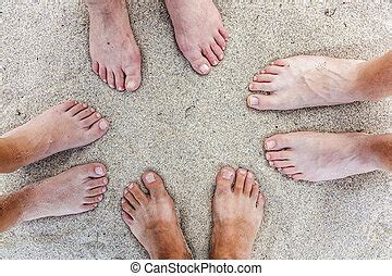 Feet of family at the beach in miami. | CanStock