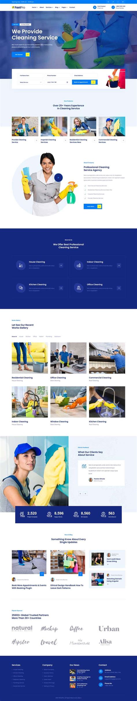 蓝色大气html5响应式家政保洁服务公司网站模板 - 素材火