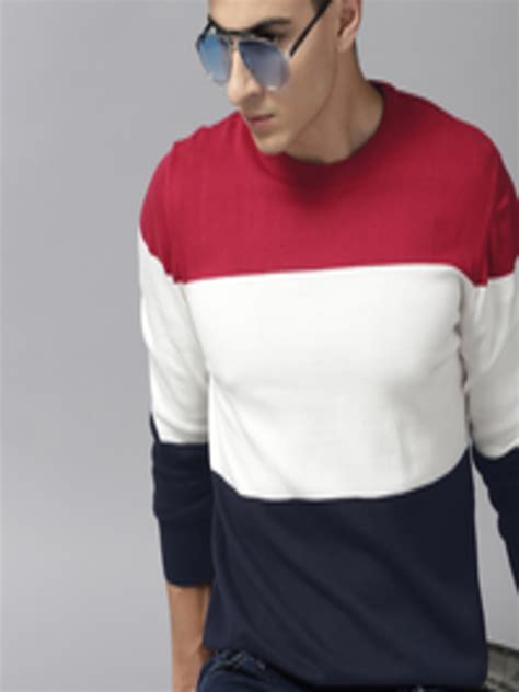 Buy Roadster Men Colourblocked Pure Cotton Pullover - Sweaters for Men ...