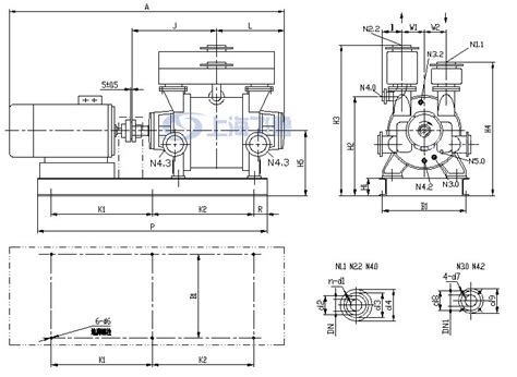 2SK型水环式真空泵安装尺寸图-上海飞鲁真空泵厂有限公司