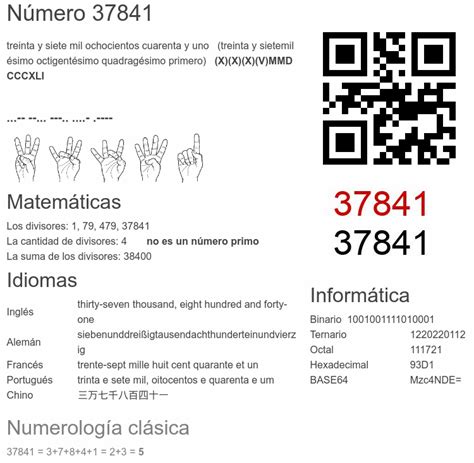 37841 número, significado y propiedades - Numero.wiki