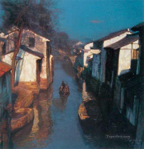 Bridge River Village Shanshui Chinese Landscape Painting in Oil for Sale