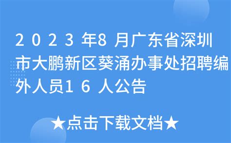 2023年8月广东省深圳市大鹏新区葵涌办事处招聘编外人员16人公告