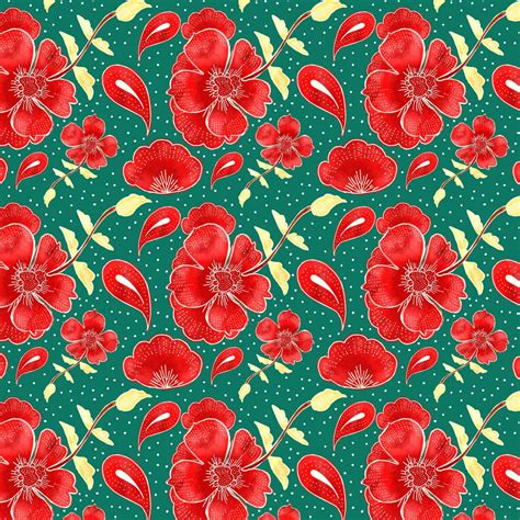 几何大红植物花朵拼接印花矢量图服装纺织面料数码印花花型素材-POP花型网