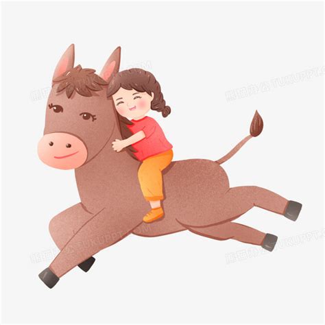 手绘插画元素骑驴的少女元素PNG图片素材下载_元素PNG_熊猫办公