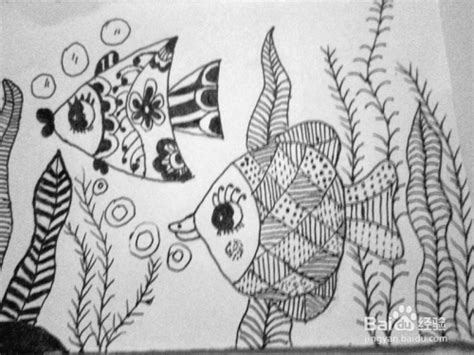 黑白线描画《美丽的鱼儿》的作画步骤-百度经验