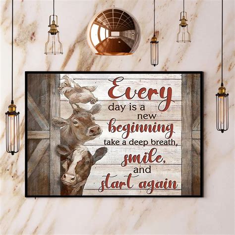 Farmer Cow And Chicken Every Day Is A New Beginning Canvas Prints ...