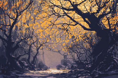 夜晚,秋天,森林,怪异,艺术正版插画素材下载_ID:167237595 - Veer图库