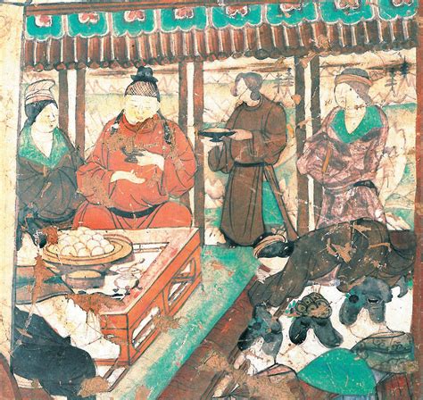 图10-5-4 中唐榆林窟第25窟北壁壁画《吐蕃族婚礼》中的屏风-敦煌家具图式-图片