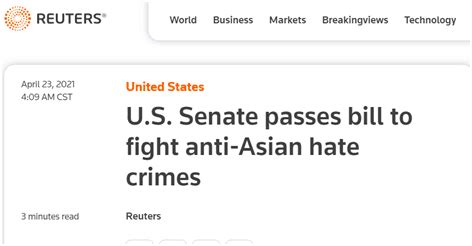 94：1！美参议院以压倒性多数通过反亚裔仇恨犯罪法案-新闻频道-和讯网