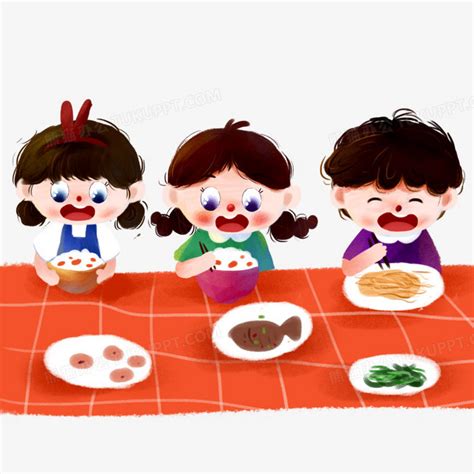 卡通手绘幼儿园小朋友吃饭PNG图片素材下载_卡通PNG_熊猫办公