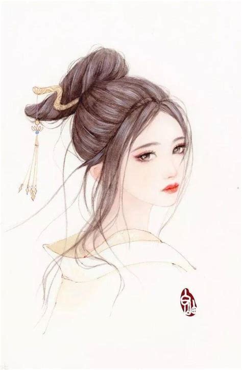 女生古风头像素描临摹画
