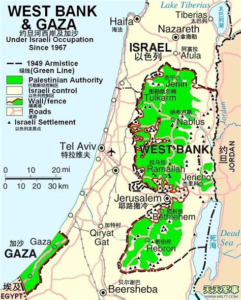 约旦河西岸高清英文版地图 - 巴勒斯坦地图 - 地理教师网