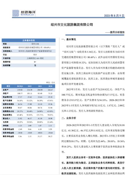 信用分析报告：绍兴市文化旅游集团有限公司