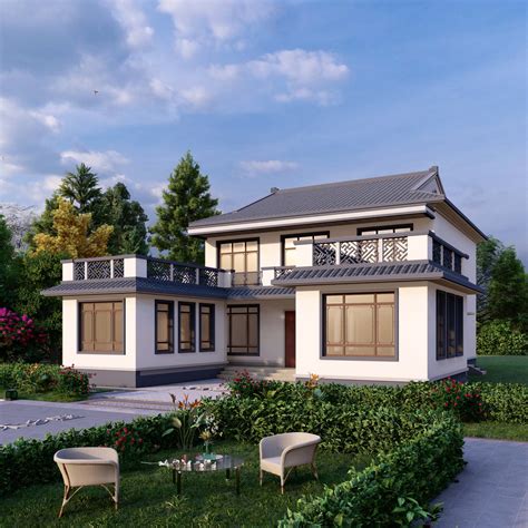 QH2077农村现代风格自建房设计图纸11.4x9.7m别墅设计图片大全 - 青禾乡墅科技